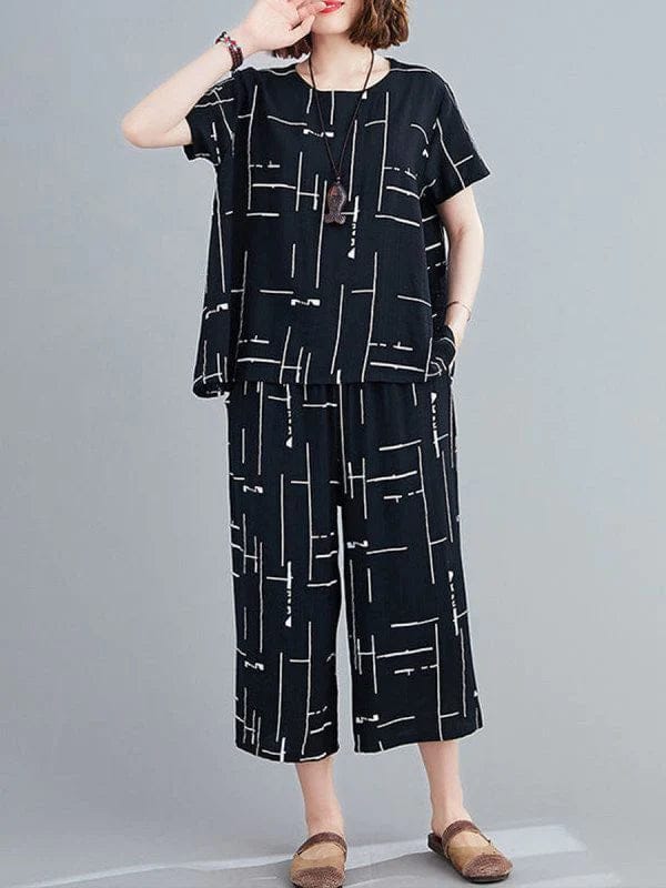 BLACK LINING HALF SLEEVES PRINTED CAPRI SETS Shopcify