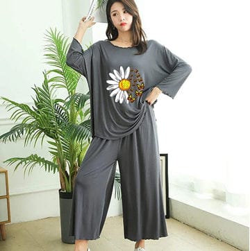 GREY DAISY FLOWER PRINTED LOUNGEWEAR CH-2500 Shopcify