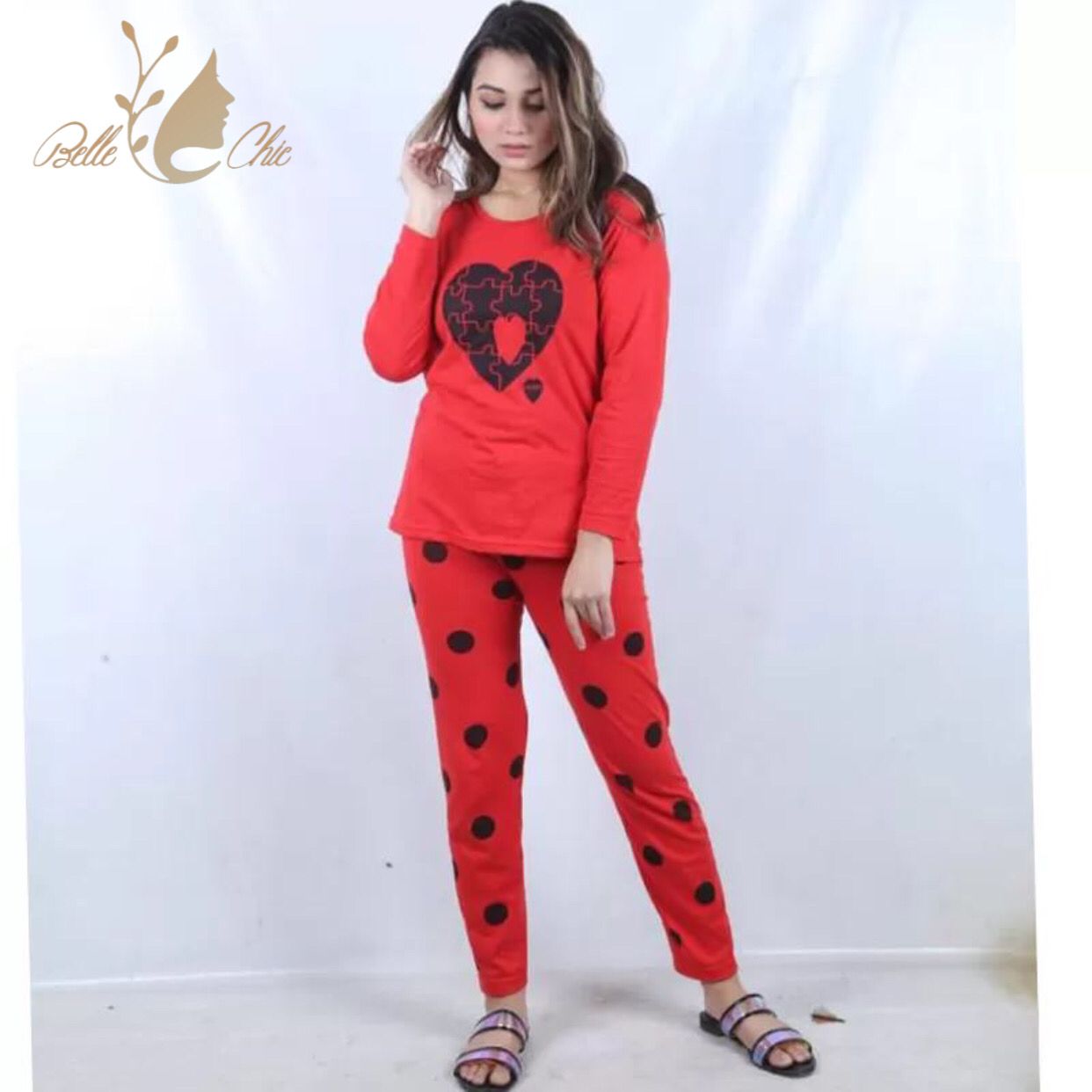 Red Heart Puzzle Ladies Nightsuit Shopcify