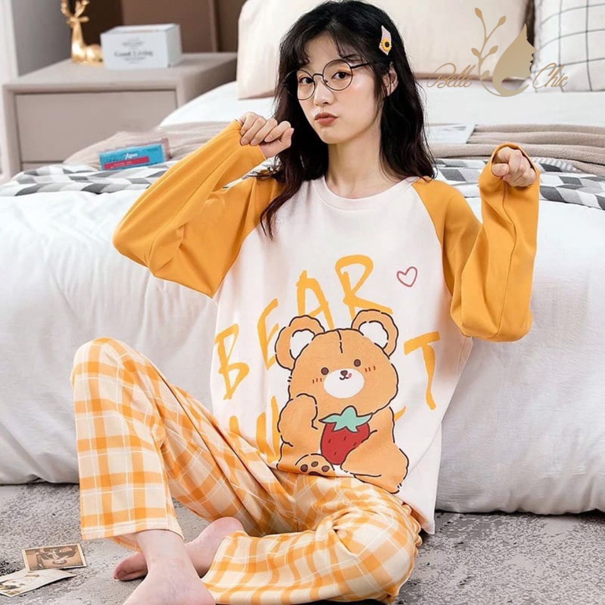 Yellow Bear Printed Night Suit Shopcify