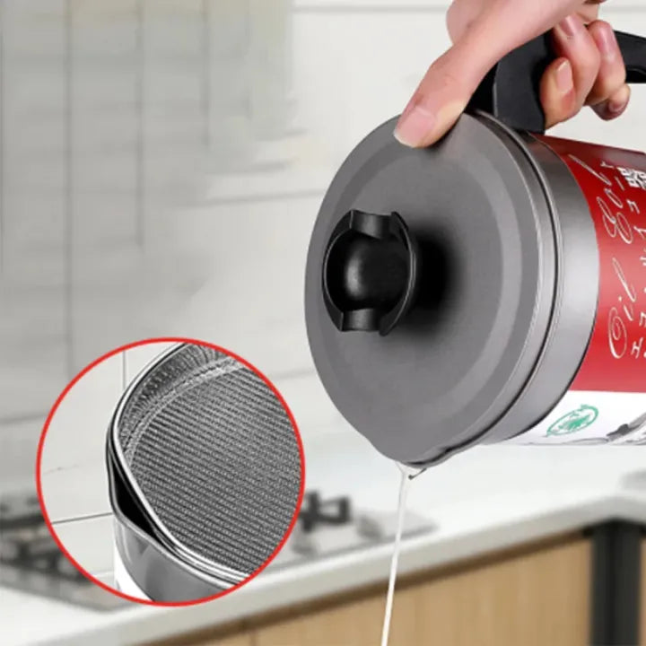 1.4L Stainless Steel Oil Strainer Jar Container Storage Can with Filter Cooking Oil Pot for Kitchen Household Tools