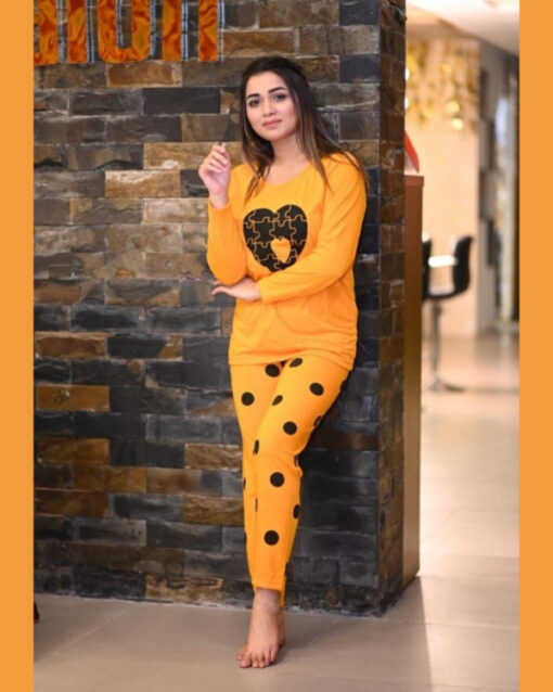 Yellow Heart Puzzle Sleepwear Night Dress Shopcify