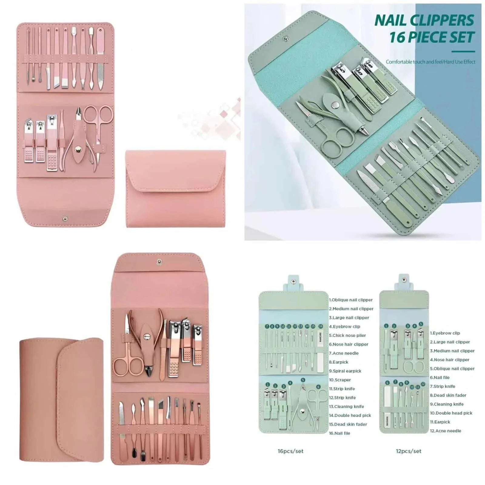 Manicure Pedicure Grooming Kit, Stainless Steel set, Nail cutter set, Nails Care, Clipper, Nails tool Set, Professional Spa kit, Nipper, 16pcs set Shopcify