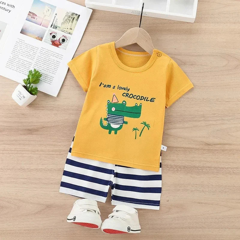 Lovely Crocodile Printed Short Sleeve Kids Wear Shopcify