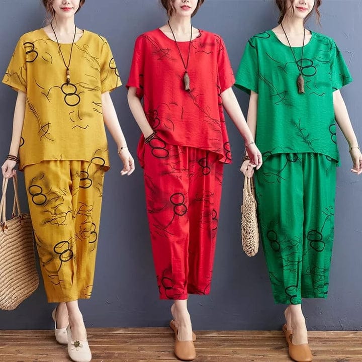 NEW WOMEN HALF SLEEVES PRINTED CAPRI SET CH-1002 Shopcify