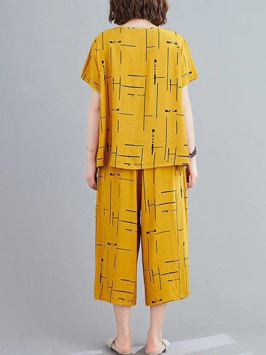 YELLOW LINING HALF SLEEVES PRINTED CAPRI SETS Shopcify