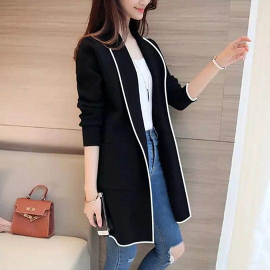 Black Women Lapel Casual Coat Shopcify