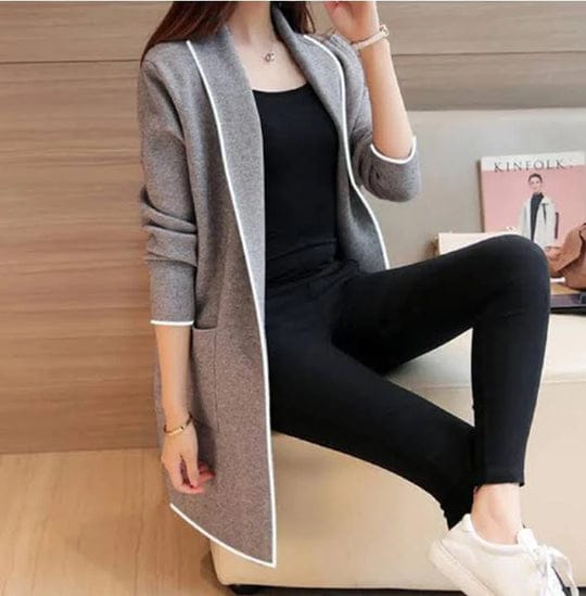 Grey Women Lapel Casual Coat Shopcify