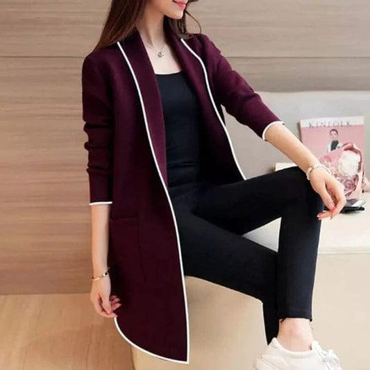 Maroon Women Lapel Casual Coat Shopcify