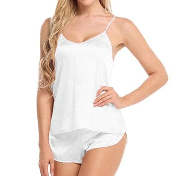 WHITE 2 PCS POLYESTER CAMI SET Shopcify