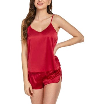 RED 2 PCS POLYESTER CAMI SET Shopcify