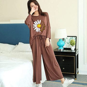BROWN DAISY FLOWER PRINTED LOUNGEWEAR CH-2500 Shopcify