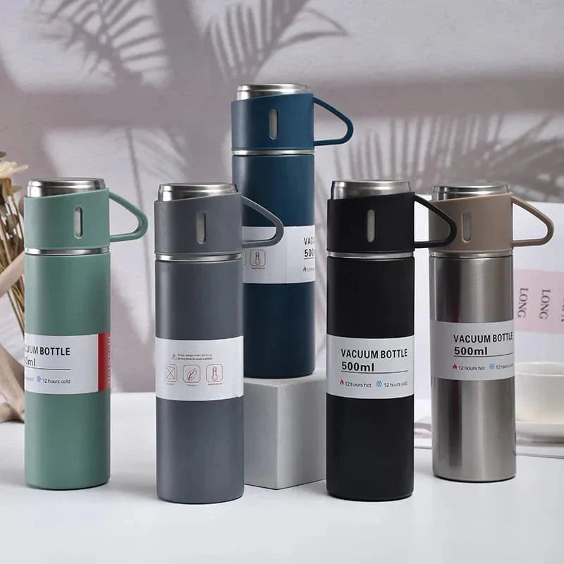 Stainless Steel Vacuum Thermal Flask Set [Random Colours] Shopcify