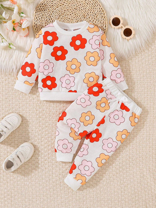 Baby girl white style multi floral style printed winter fleece tracksuit Shopcify