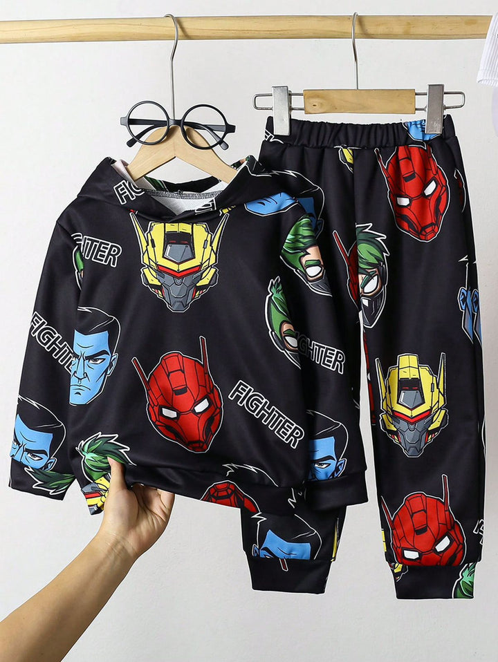 Baby/boy black cartoon style printed winter fleece trackuit Shopcify