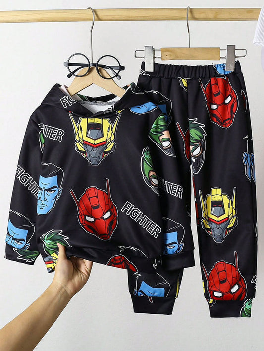 Baby/boy black cartoon style printed winter fleece trackuit Shopcify