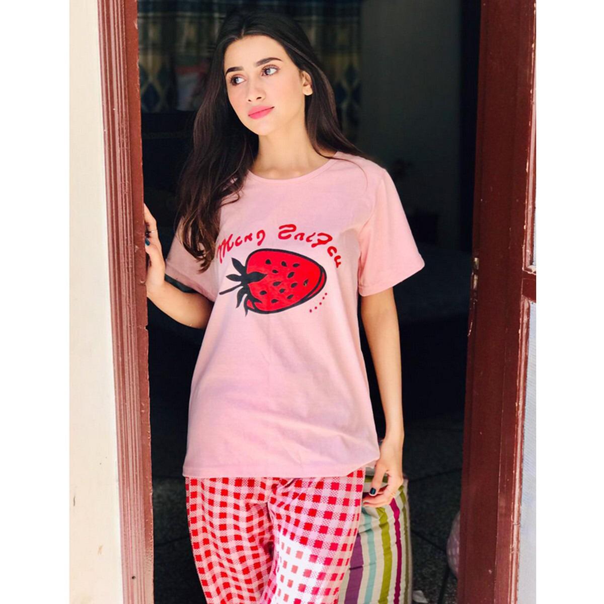 PINK STRAWBERRY DOTTED NIGHT WEAR Shopcify