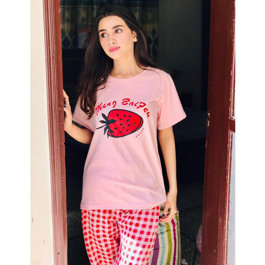 PINK STRAWBERRY DOTTED NIGHT WEAR Shopcify