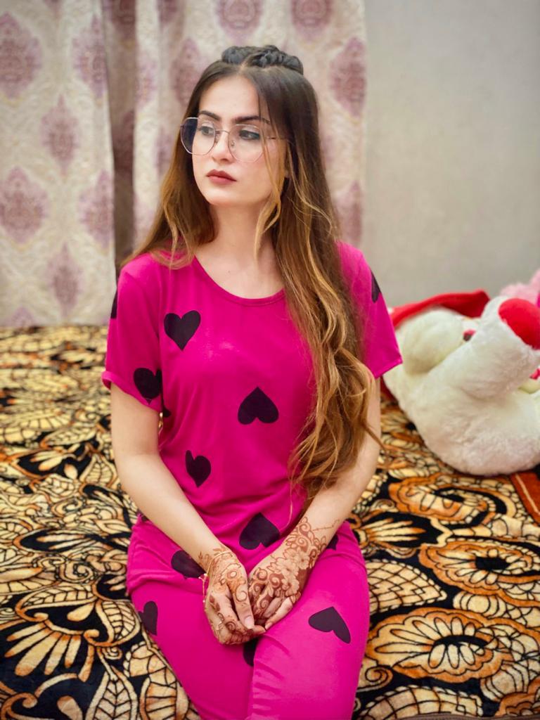 Pink Black Hearts Printed PJ Nightsuit Shopcify