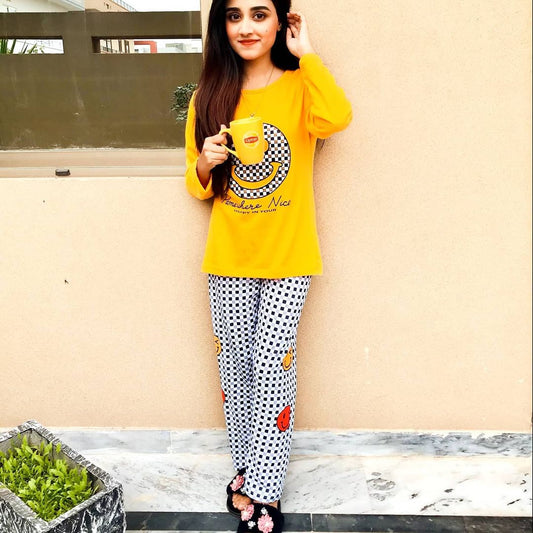 SMILE EMOJI PRINTED NIGHT SUIT PJ SET Shopcify