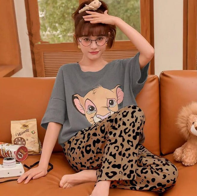 Lion Cheetah Printed PJ Nightsuit Shopcify
