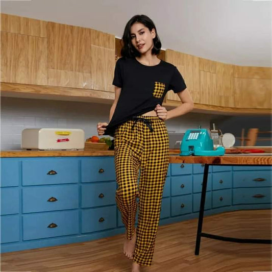Mustard Check Pocket Pj Set Sleepwear Shopcify