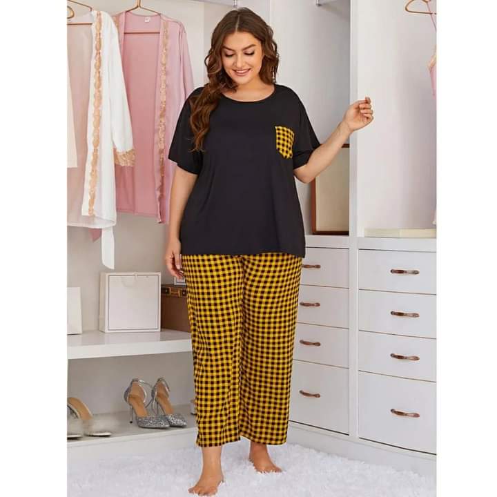 Mustard Check Pocket Pj Set Sleepwear Shopcify