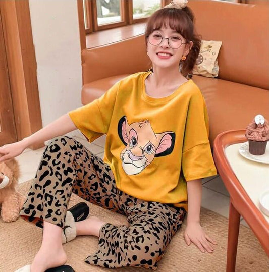 Lion Cheetah Printed PJ Nightsuit Shopcify