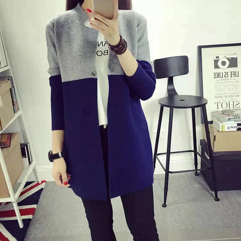 Blue Contrast Long Sleeve Fashion Cardigan Sweater Shopcify