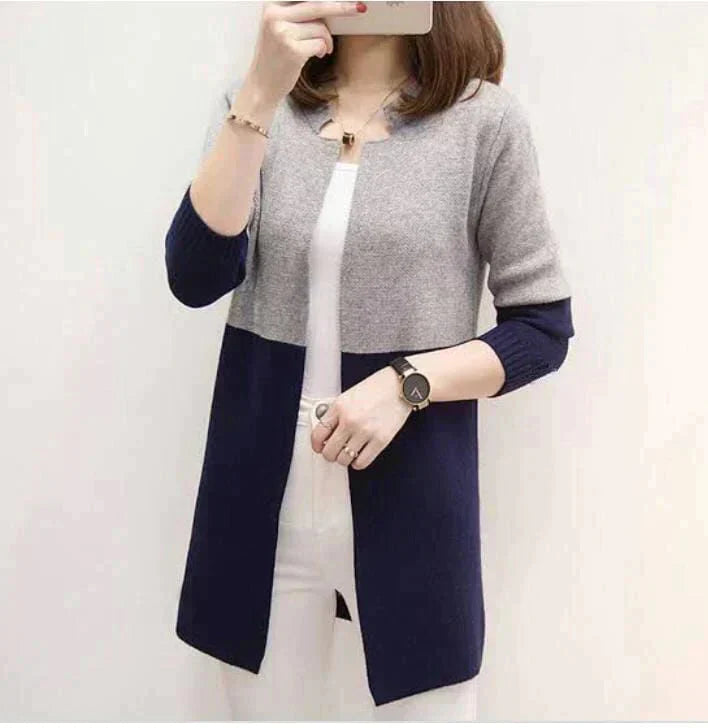 Blue Contrast Long Sleeve Fashion Cardigan Sweater Shopcify