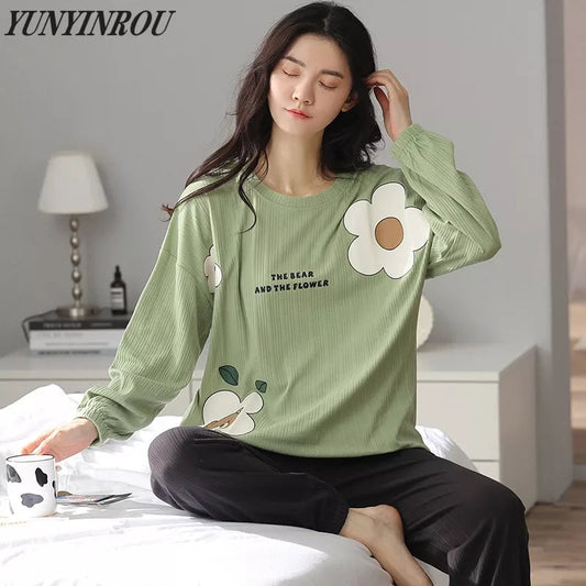 Green & WHITE FLOWERS PRINTED NIGHT WEARS (Full-Sleeves) Shopcify