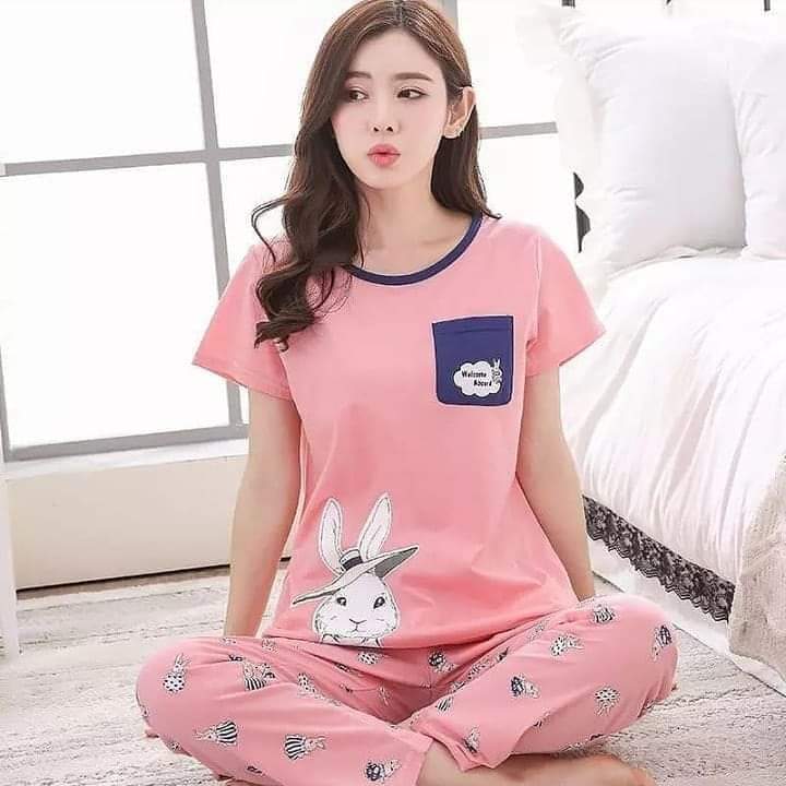 Pink Rabbit Print PJ Set Sleep Wear Shopcify