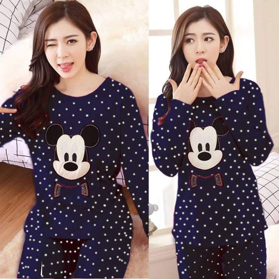 Blue Mickey Mouse Dotted Print Sleepwear Night Dress Shopcify