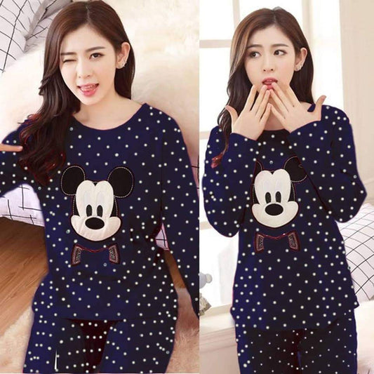 Blue Mickey Mouse Dotted Print Sleepwear Night Dress Shopcify