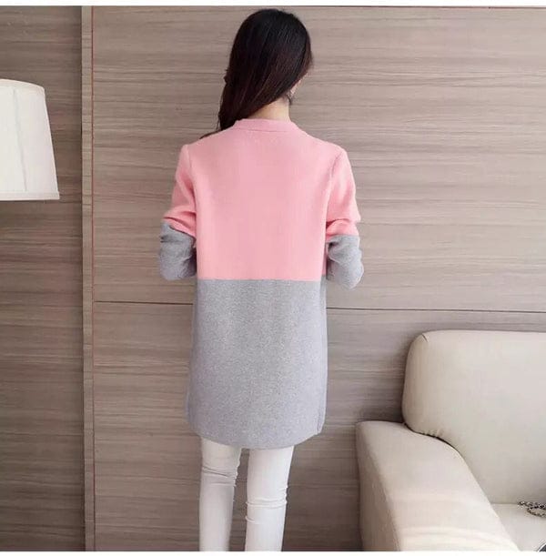 Pink Contrast Long Sleeve Fashion Cardigan Sweater Shopcify
