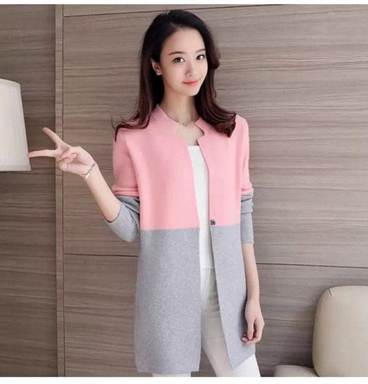 Pink Contrast Long Sleeve Fashion Cardigan Sweater Shopcify
