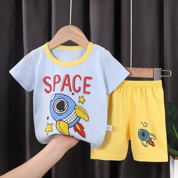 SKY BLUE ROCKET PRINTED KIDS SHORT SLEEVE KIDS WEAR Shopcify