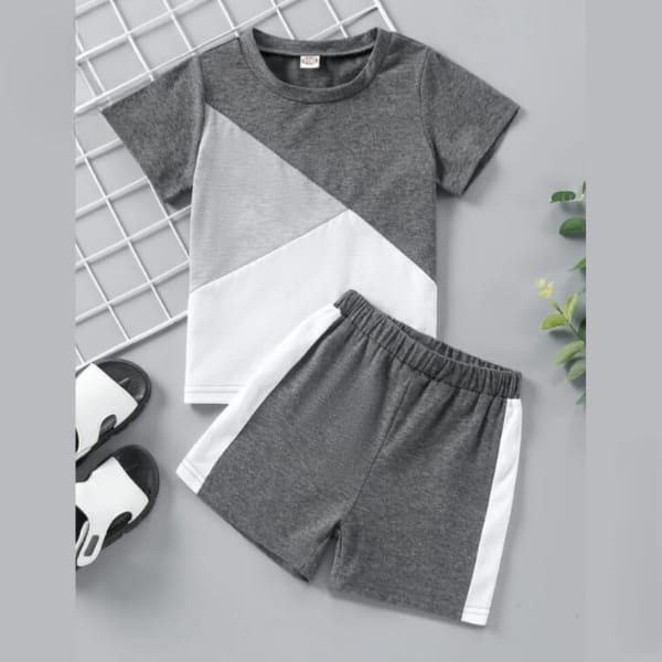 GREY PANEL T-SHIRT SHORTS SET Shopcify