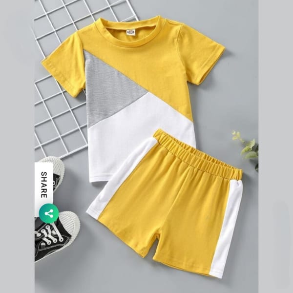 YELLOW PANEL T-SHIRT SHORTS SET Shopcify