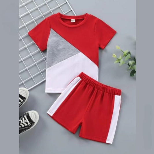 RED PANEL T-SHIRT SHORTS SET Shopcify