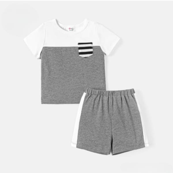 GREY AND WHITE T-SHIRT SHORTS SET Shopcify