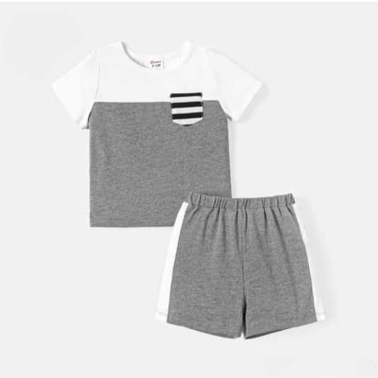 GREY AND WHITE T-SHIRT SHORTS SET Shopcify