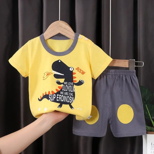 YELLOW BOOM DINO PRINTED KIDS SHORT SLEEVE KIDS WEAR Shopcify