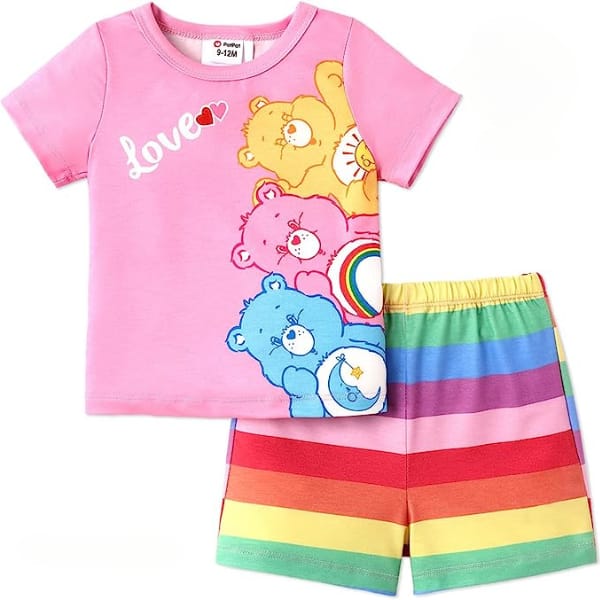 PINK LOVE BEAR PRINT SHORT-SLEEVE TEE & SHORTS SET Shopcify