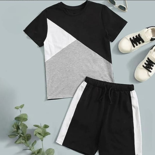 BLACK PANEL T-SHIRT SHORTS SET Shopcify