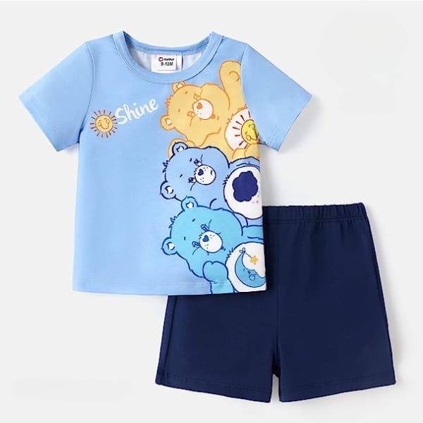 BLUE CARE BEAR PRINT SHORT-SLEEVE TEE & SHORTS SET Shopcify