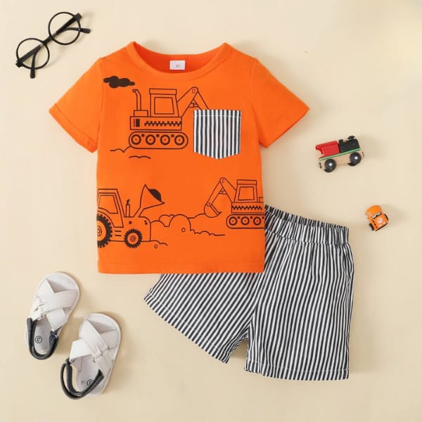 ORANGE WHITE & BLACK POCKET SHORT SET Shopcify