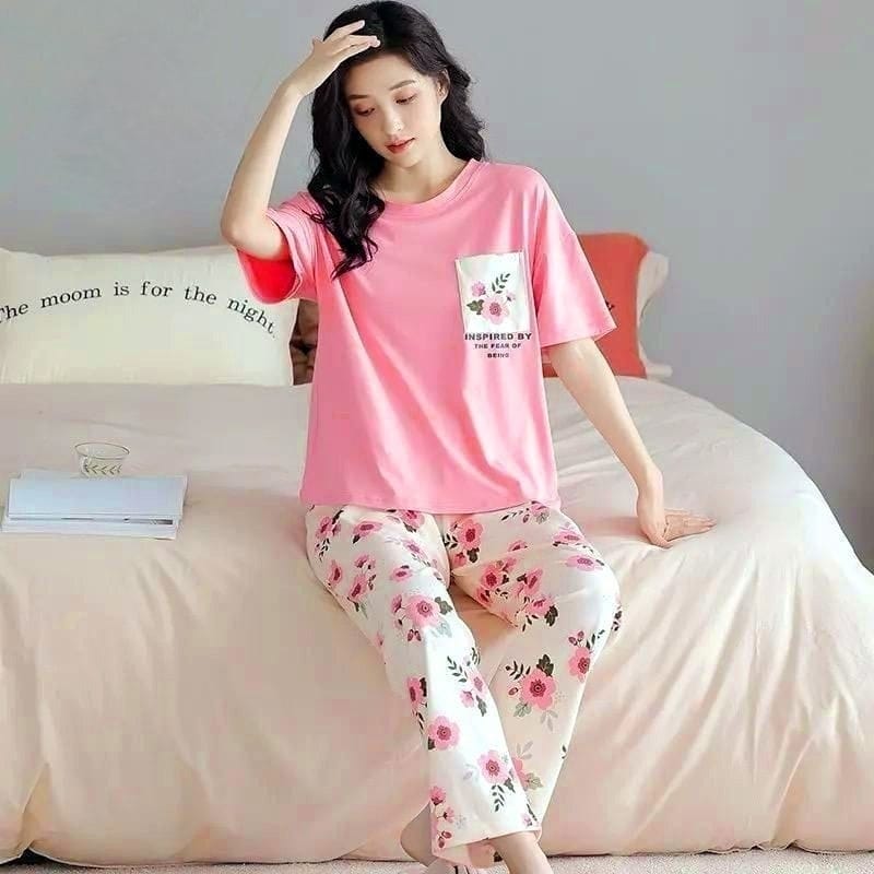 Pink Flower Women Printed Night Dress Shopcify