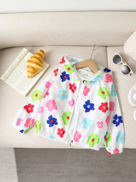 Baby girl white multi floral printed style winter fleece zip-up hoodie - #Z-0088 Shopcify