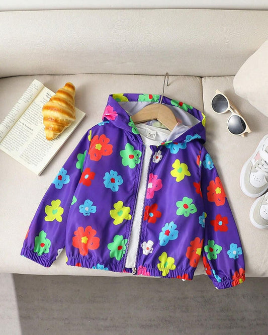 Baby/boy purple multi floral style printed winter fleece zip-up hoodie - #Z-0092 Shopcify